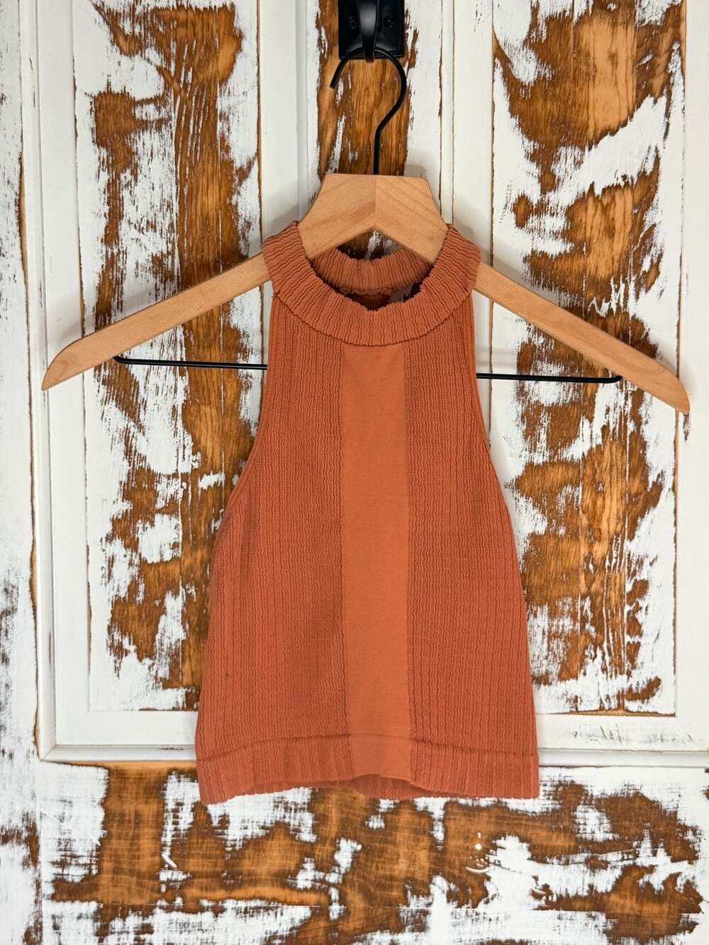 Free People Intimately Tank Top Size M Seamless High Neck Crinkle Texture